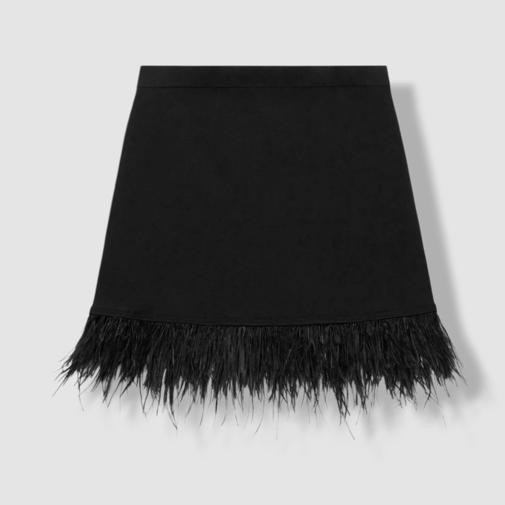 STAUD Chaya feather-trimmed knitted mini skirt